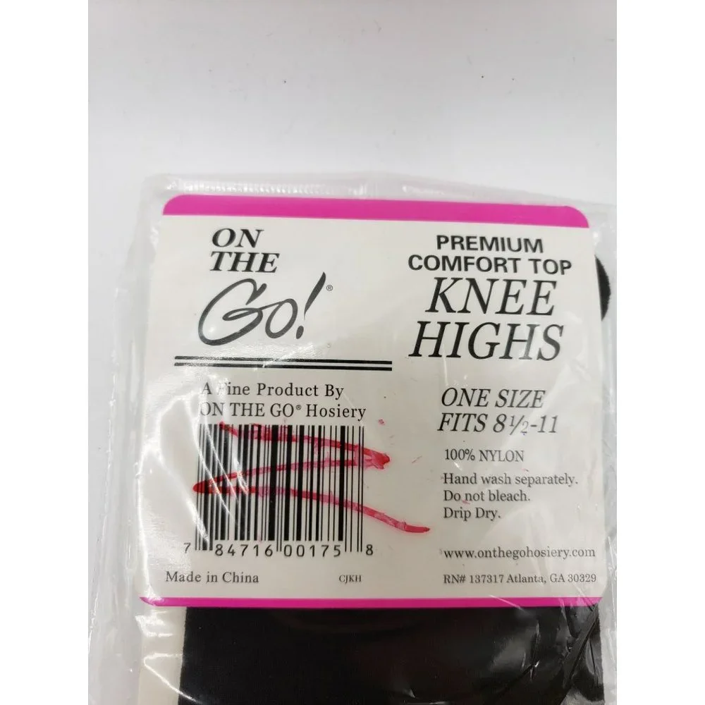 On The Go Premium Comfort Top Black Knee Highs One Size Fits‎ Most